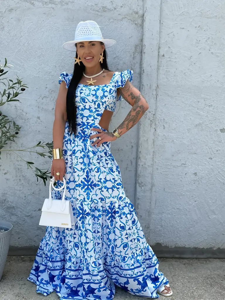 Mintás hosszú cut-out ruha BLURY