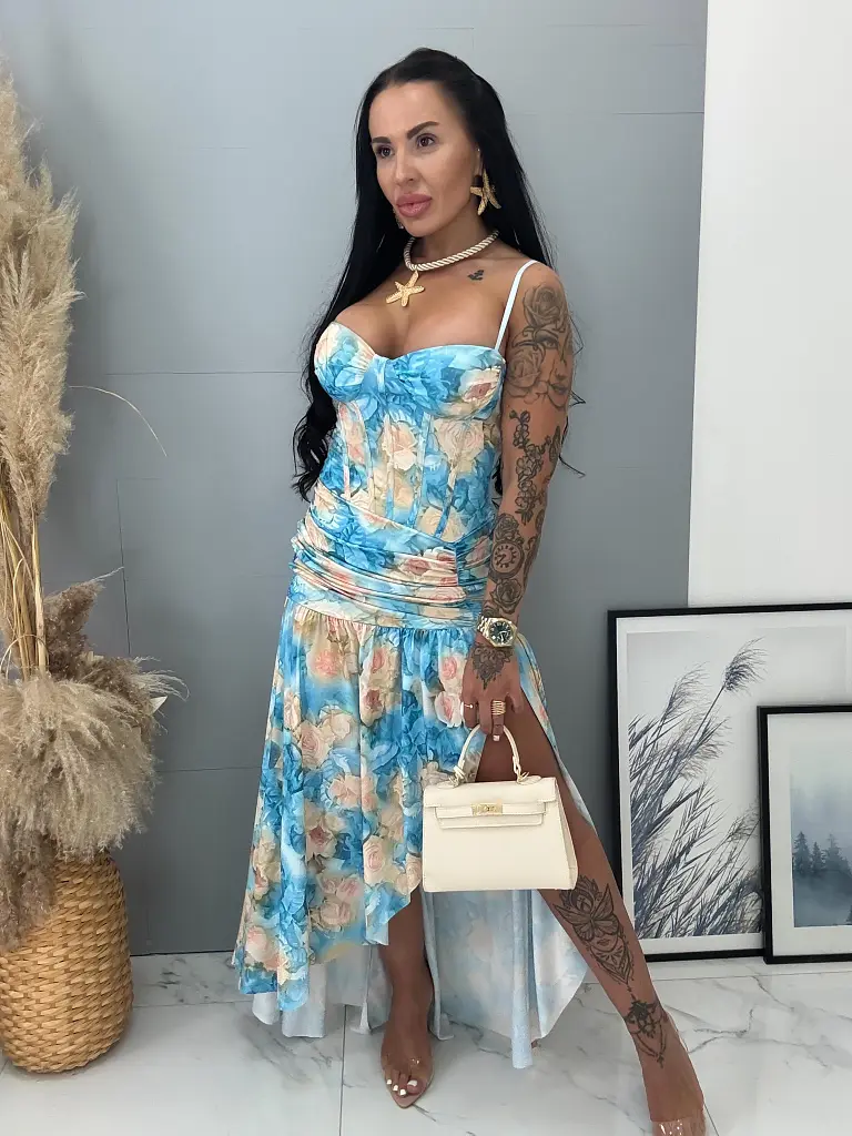 Ráncolt aszimmetrikus virágmintás ruha FRANCES - next