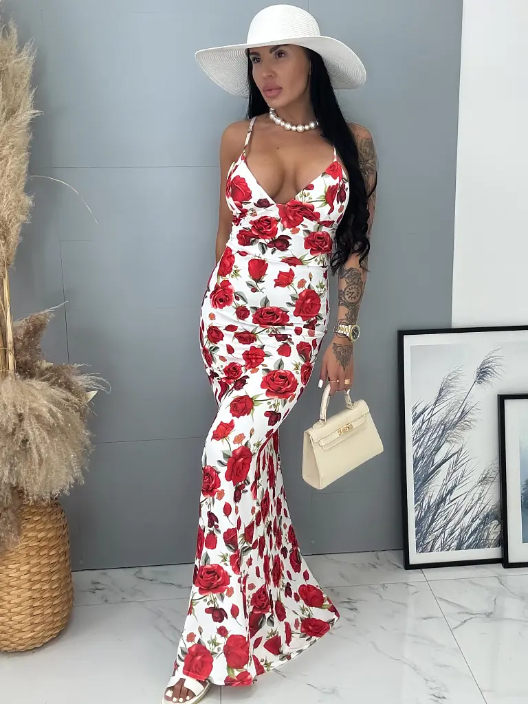 Virágmintás ruha vékony pántokkal JANETTE