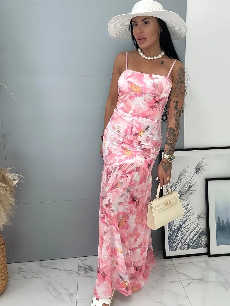 Felsliccelt virágmintás pántos ruha JULIE