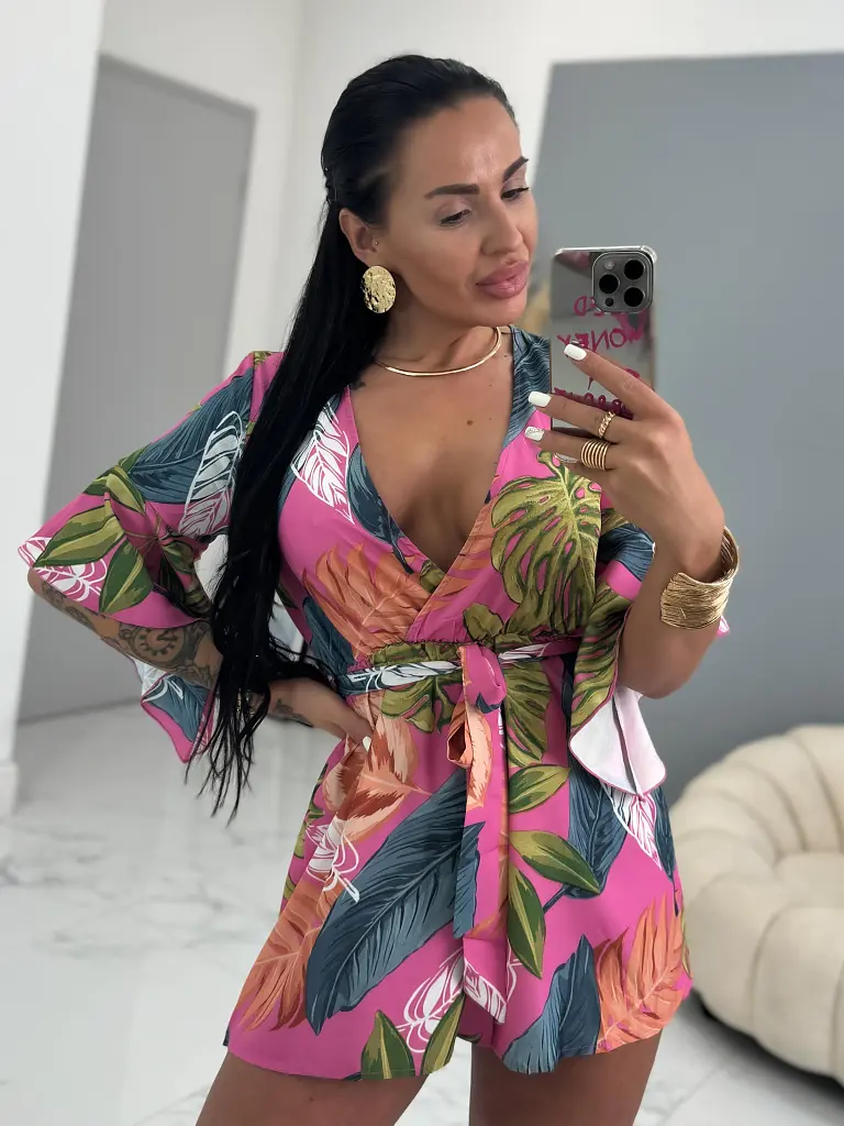 Levél mintás overál övvel HALYA