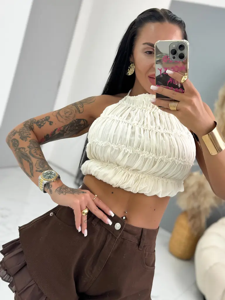 Bézs hátul nyitott top ONYX