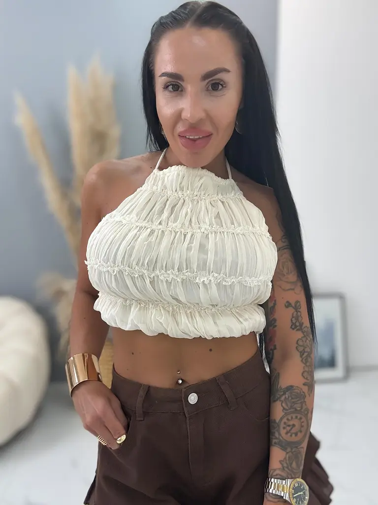 Bézs hátul nyitott top ONYX - next