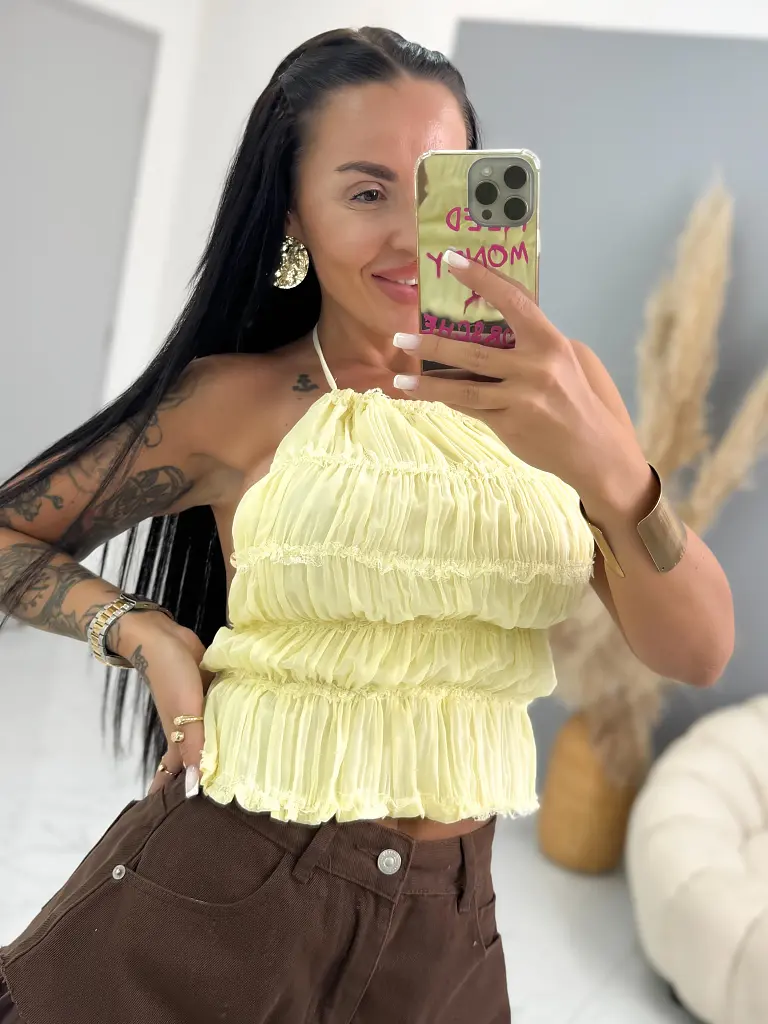 Sárga hátul nyitott top ONYX