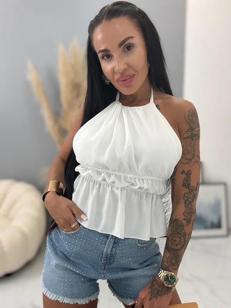 Fehér hátul nyitott top CASON