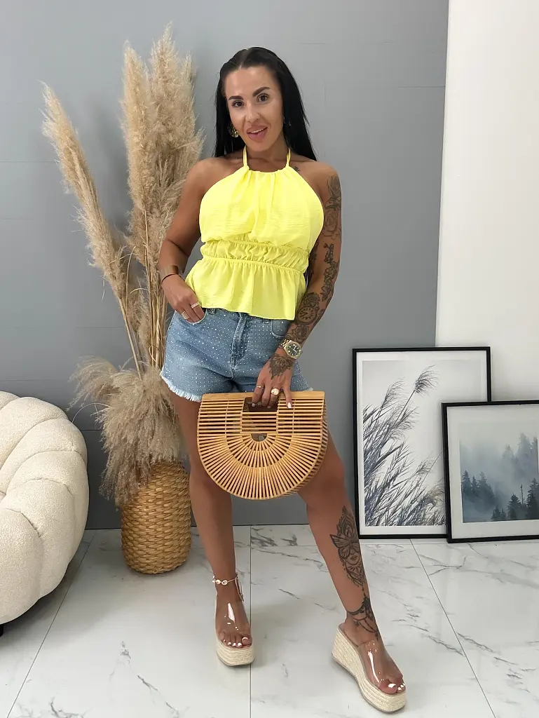 Sárga hátul nyitott top CASON - next