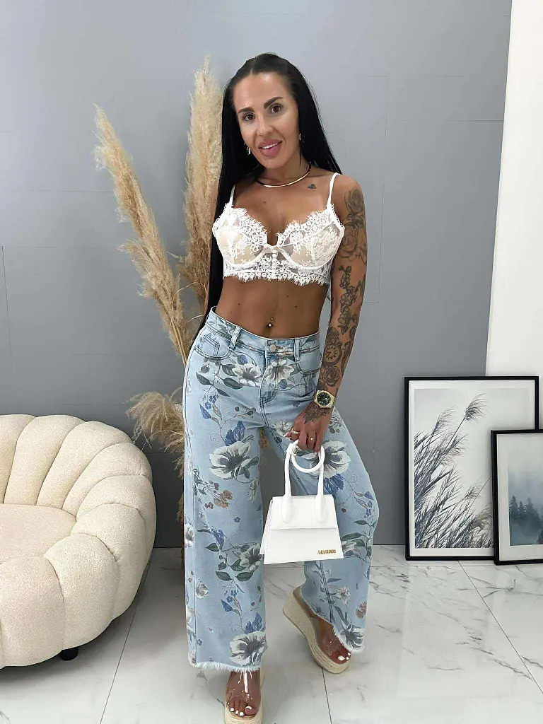 Magas derekú virágmintás wide-leg farmer - next