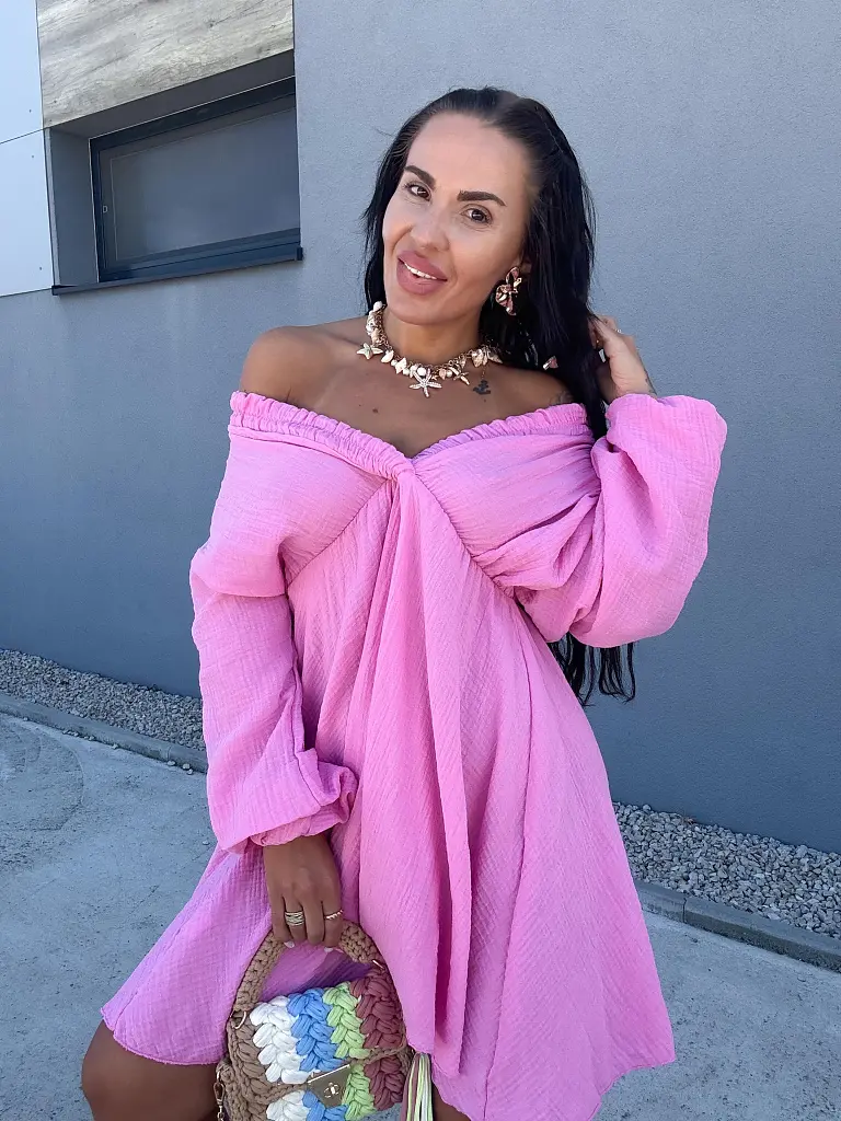 Rózsaszín muszlin asszimetrikus ruha BRIENNE - next