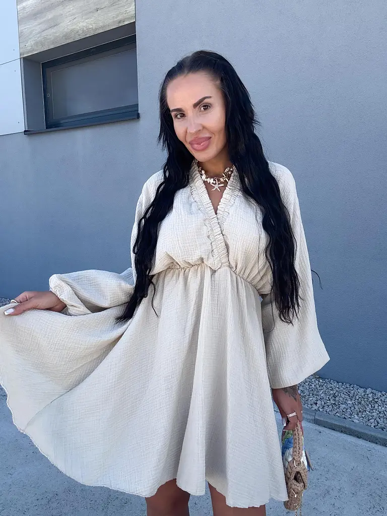 Bézs muszlin asszimetrikus ruha BRIENNE - next