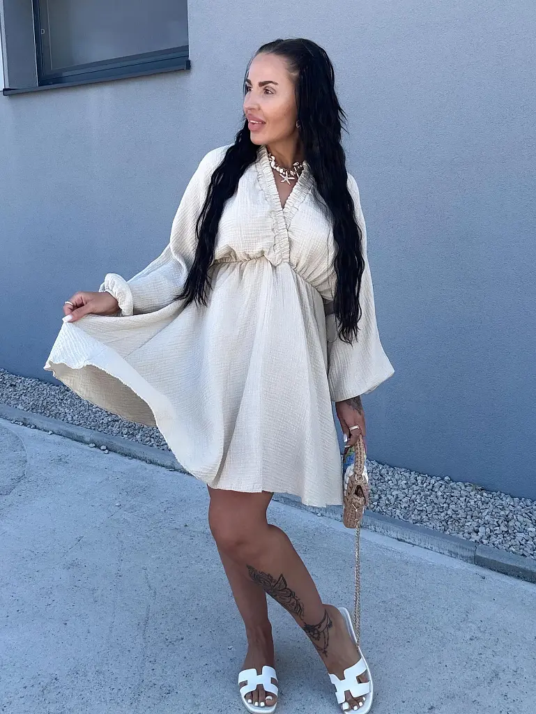 Bézs muszlin asszimetrikus ruha BRIENNE