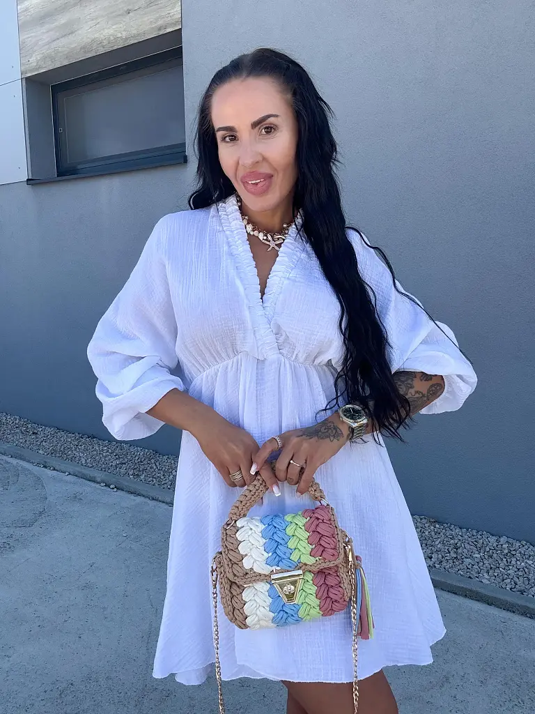 Fehér muszlin asszimetrikus ruha BRIENNE - next