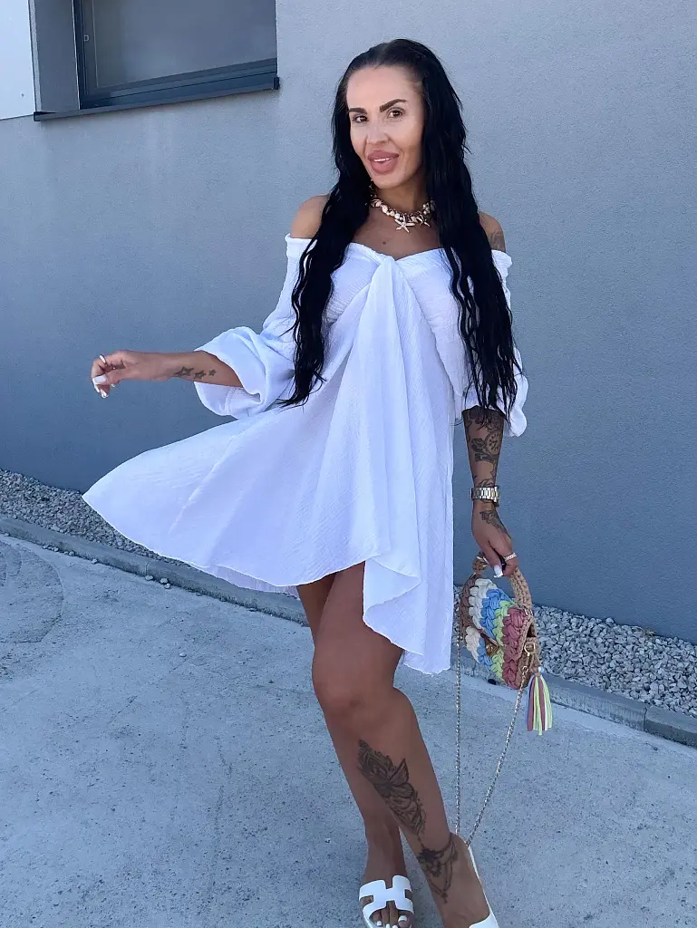 Fehér muszlin asszimetrikus ruha BRIENNE