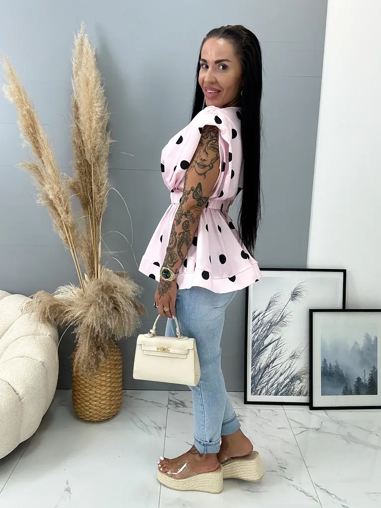 Pöttyös szatén blúz övvel FEODORA - next