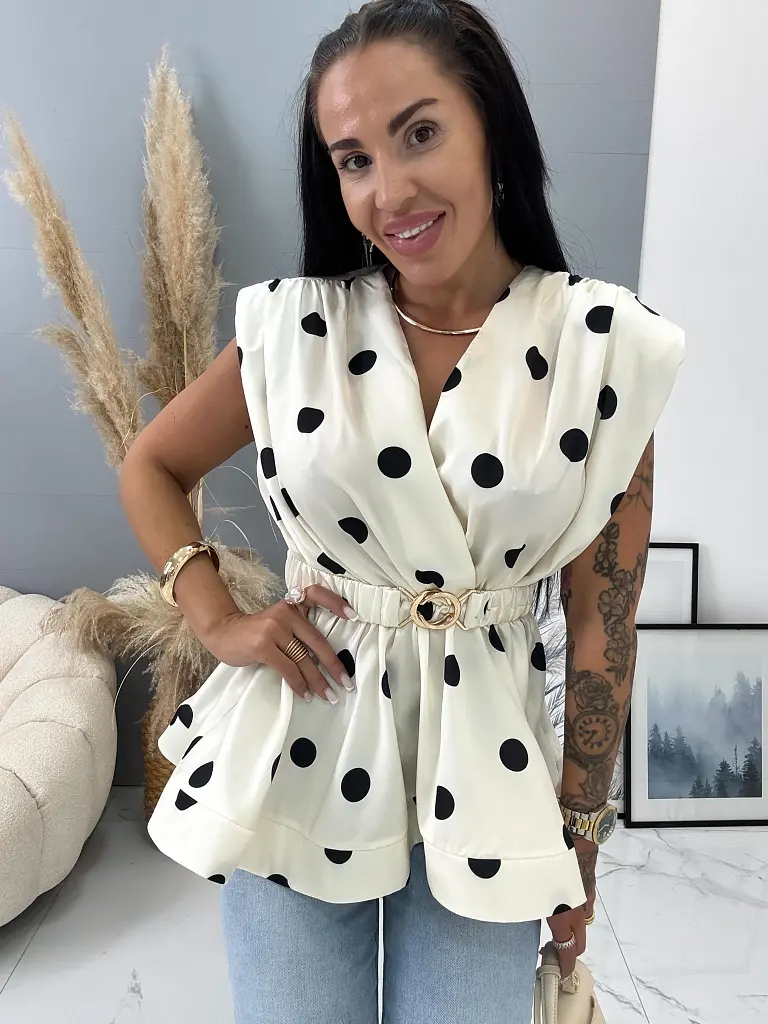 Pöttyös szatén blúz övvel FEODORA