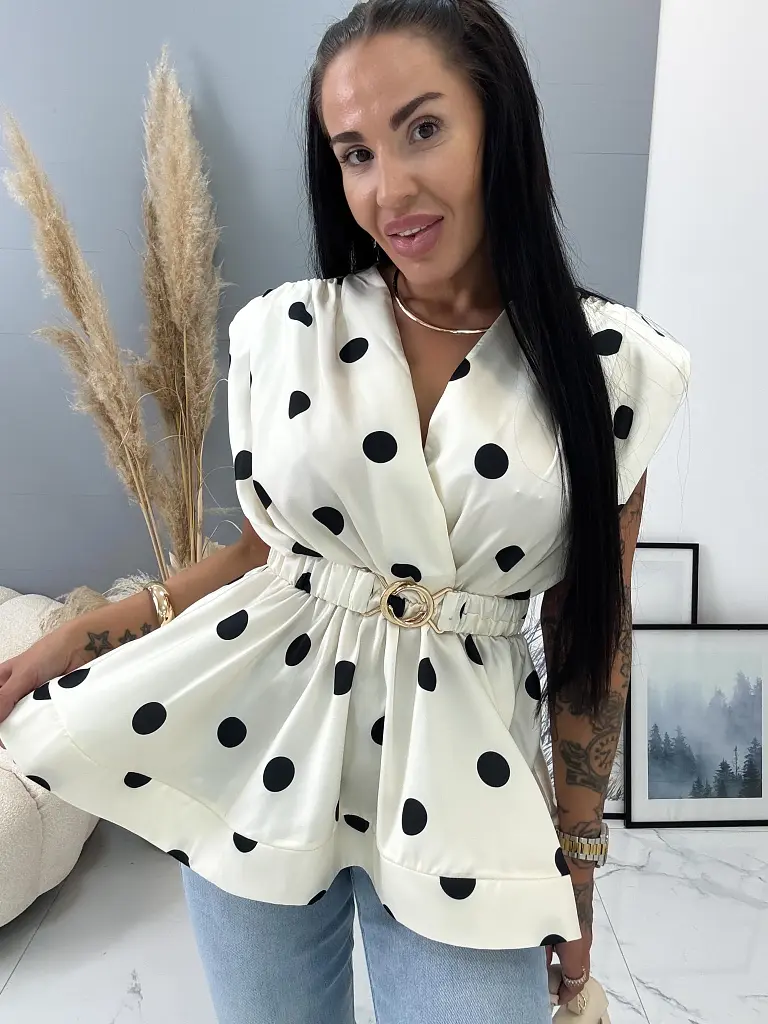 Pöttyös szatén blúz övvel FEODORA - next