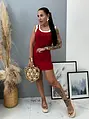 Bordázott anyagú piros ruha OPHELIA