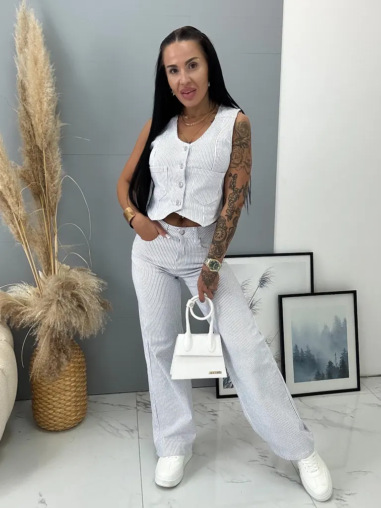 Magas derekú csíkos wide-leg farmer - next