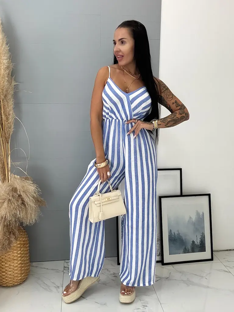 Csíkos muszlin anyagú overál LORYNA