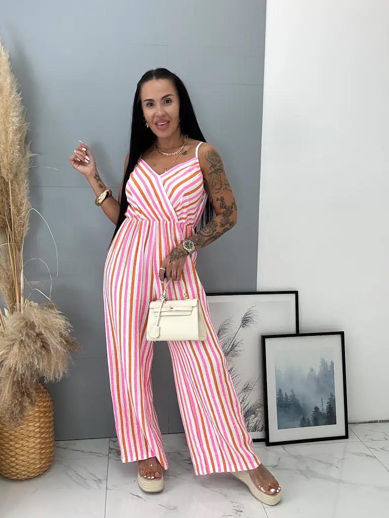 Csíkos muszlin anyagú overál LORYNA