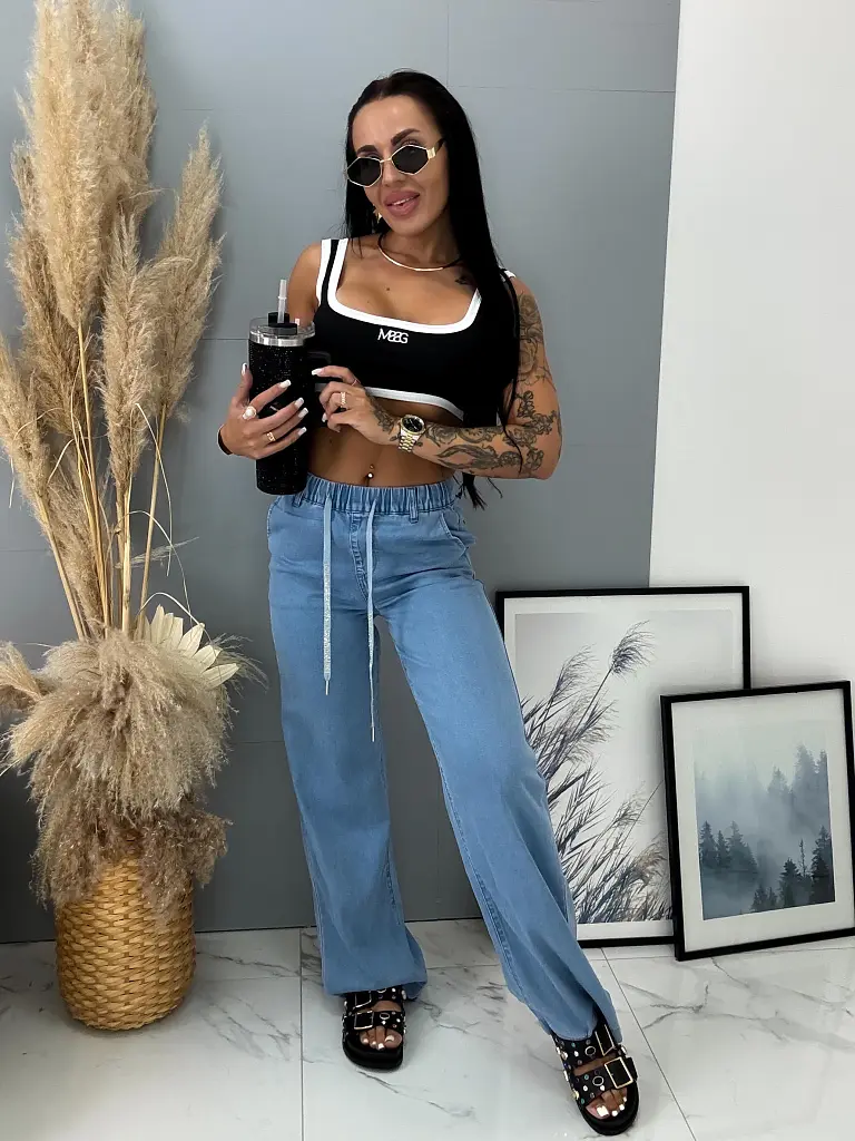 Gumis derekú kék wide-leg farmer - next