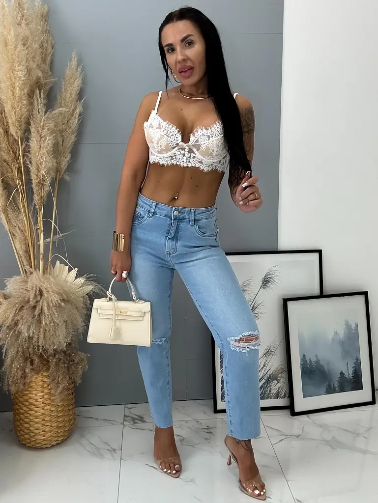 Kék szaggatott mom fit farmer  - next