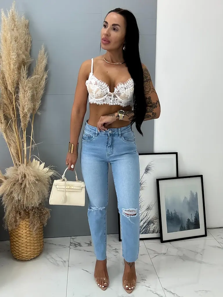 Kék szaggatott mom fit farmer 