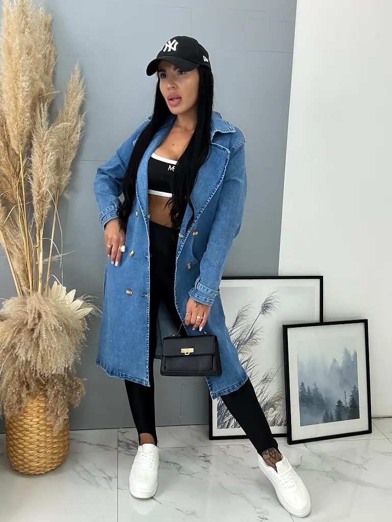 Hosszú farmerkabát övvel ASHINA