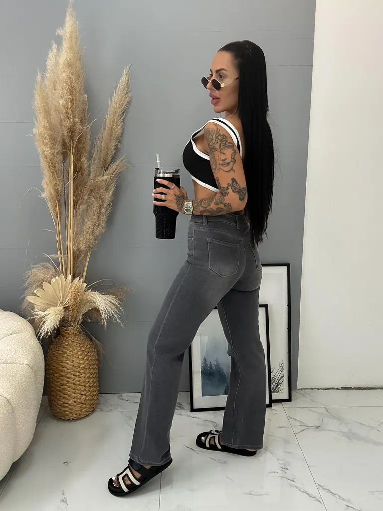 Magas derekú szürke wide-leg farmer - next