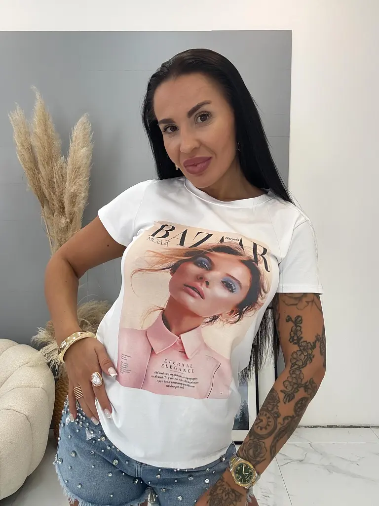 Nyomtatott mintás fehér póló LEYLA - next