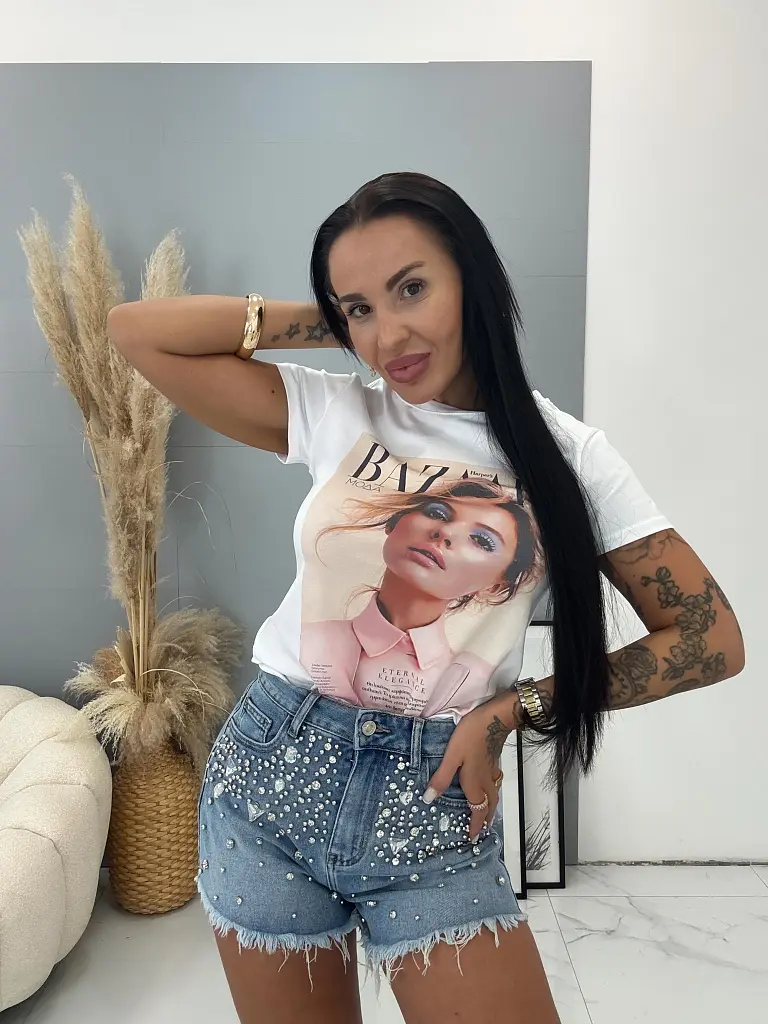 Nyomtatott mintás fehér póló LEYLA