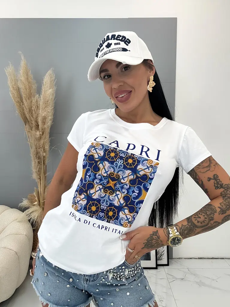 Nyomtatott mintás fehér felső ANASTASIA