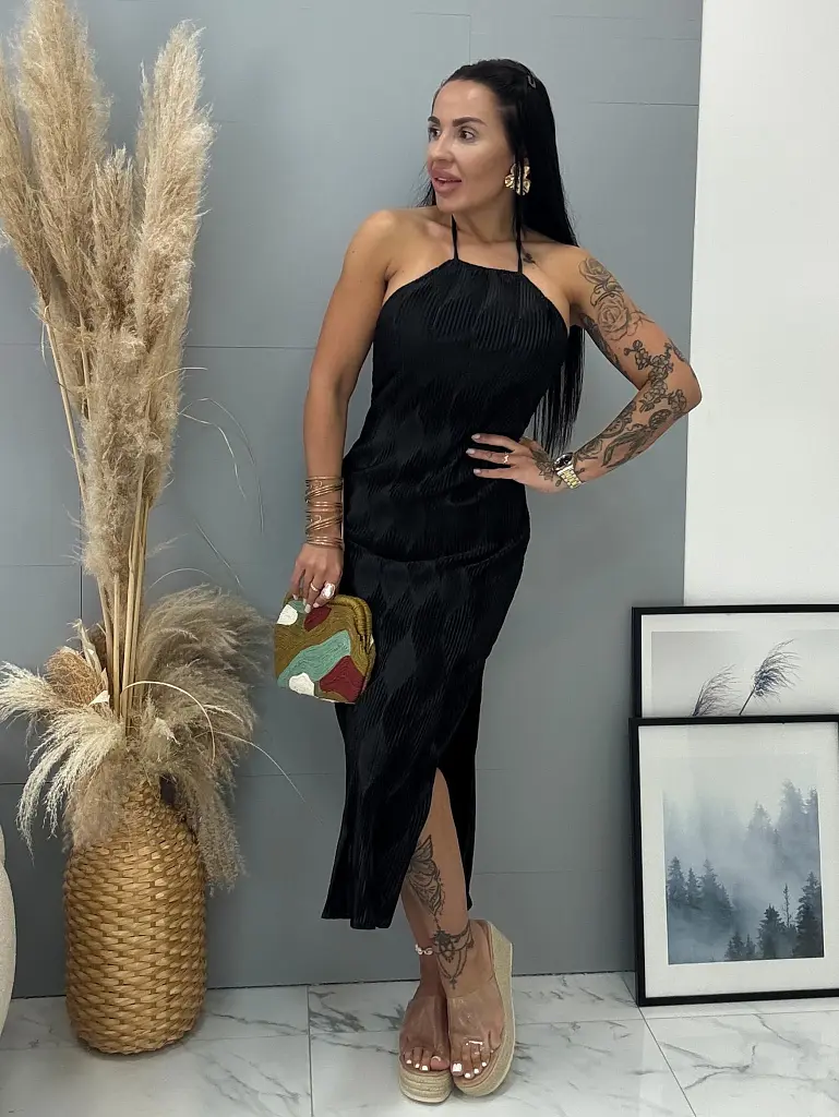 Plisszírozott nyakbakötős ruha CHARLOTTE