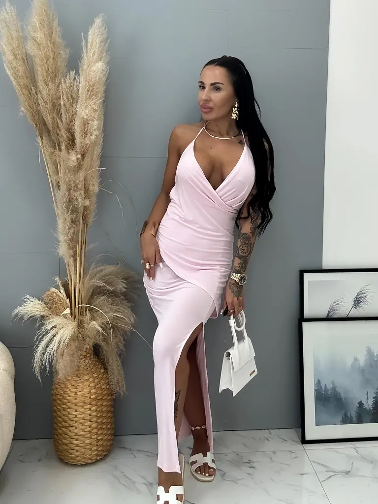 Nyakbakötős hátán nyitott ruha ALEENA