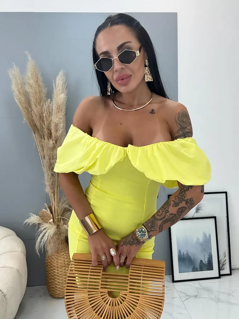 Elasztikus sárga miniruha DYLEN - next