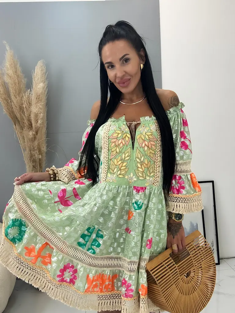 Mintás rojtos boho stílusú ruha FERREN