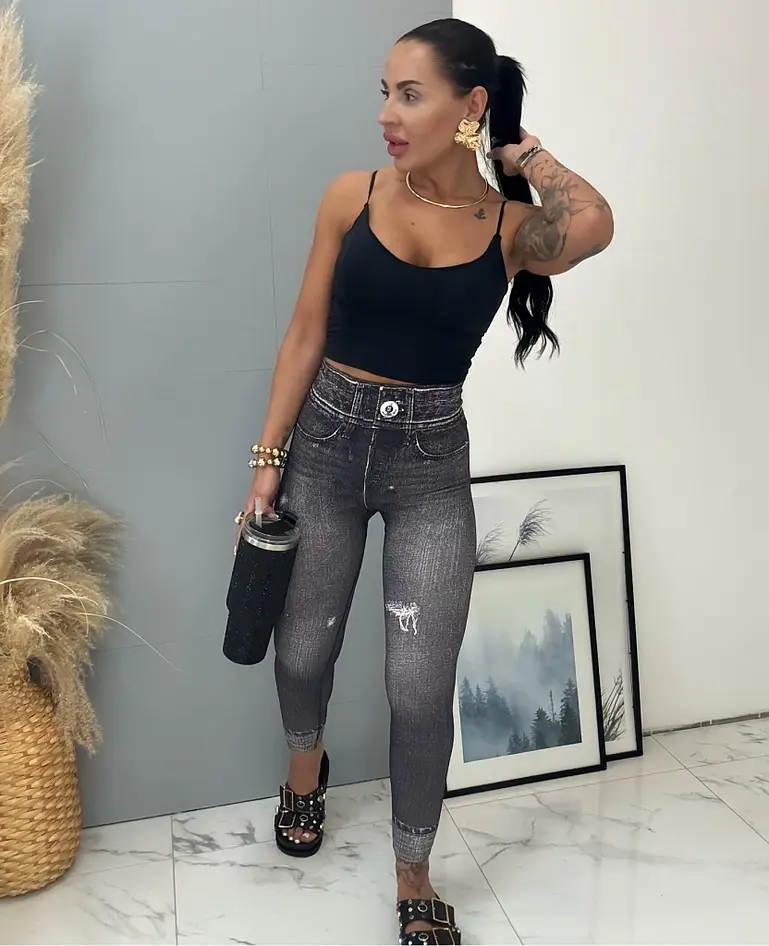 Farmer hatású fekete leggings