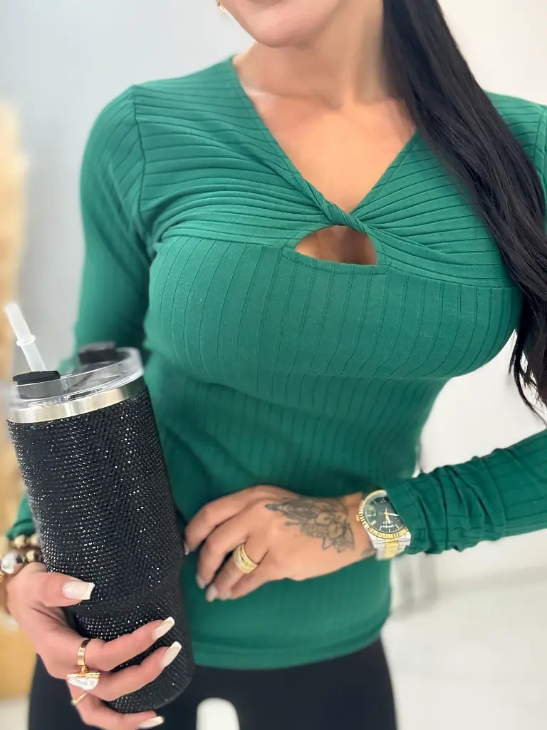 Bordázott anyagú zöld pulóver AGRONA - next