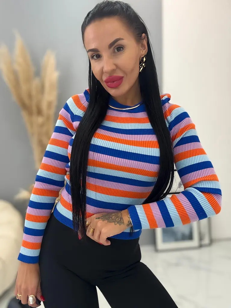 Bordázott anyagú színes pulóver JAZLYN