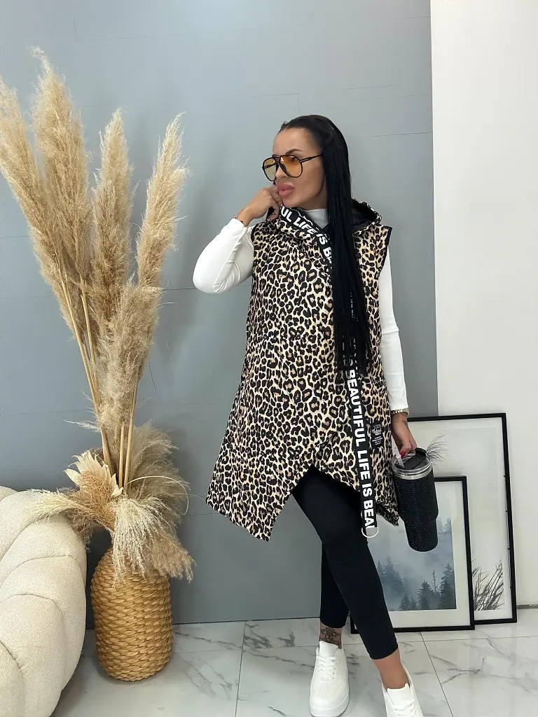 Hosszú leopárdmintás mellény ZENTHA