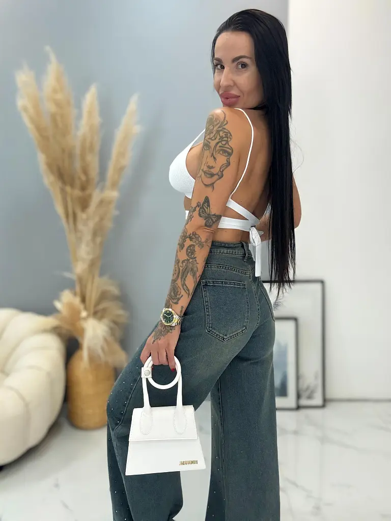 Kövekkel díszített Wide-leg farmer - next