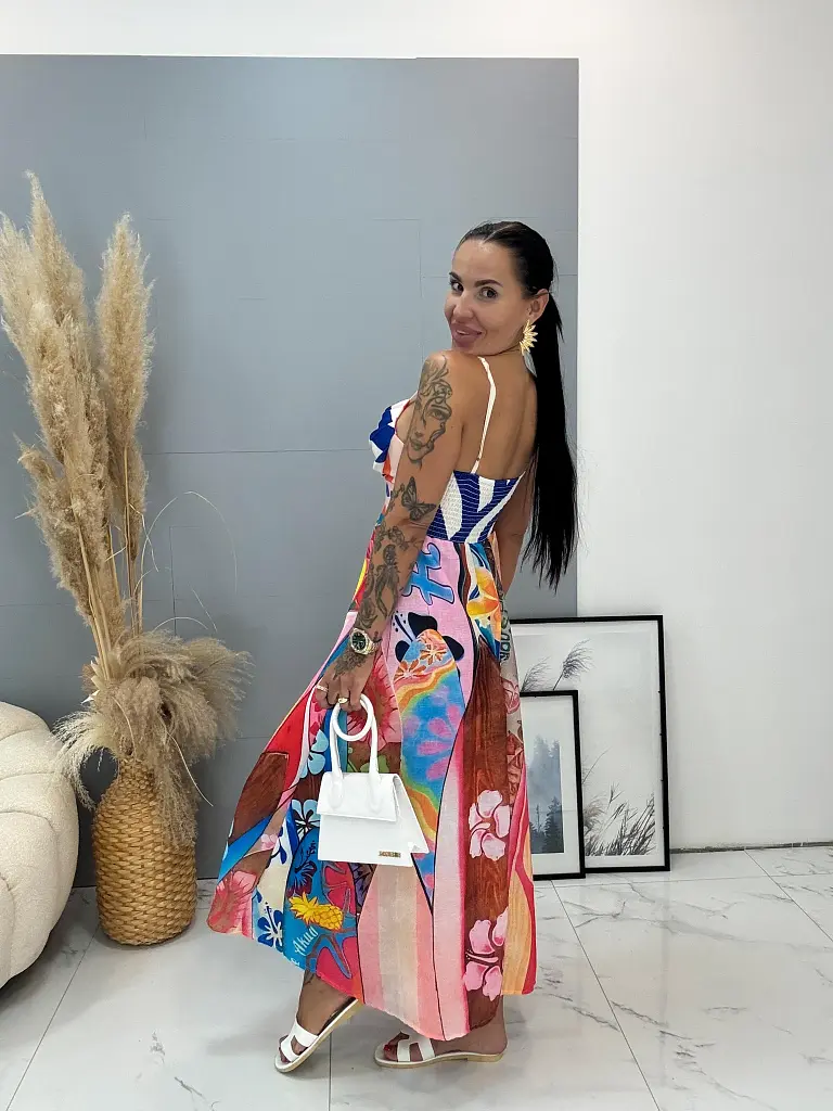 Hosszú mintás len anyagú ruha SUMMER - next