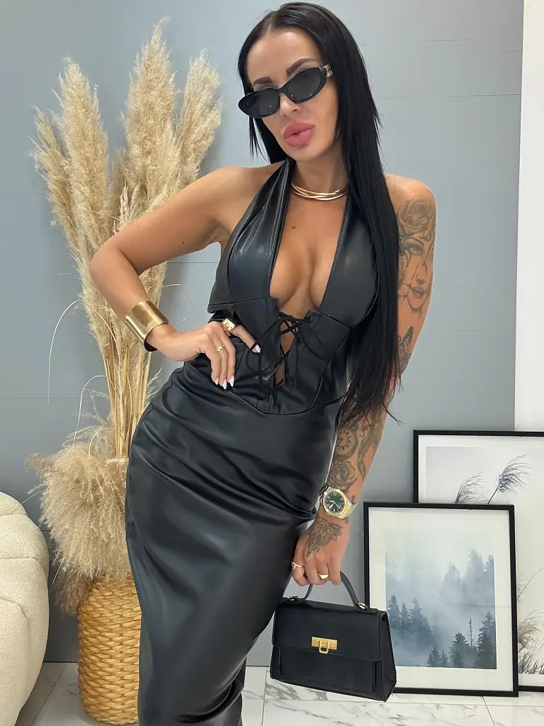 Műbőr nyakbakötős hosszú ruha BRIENA - next