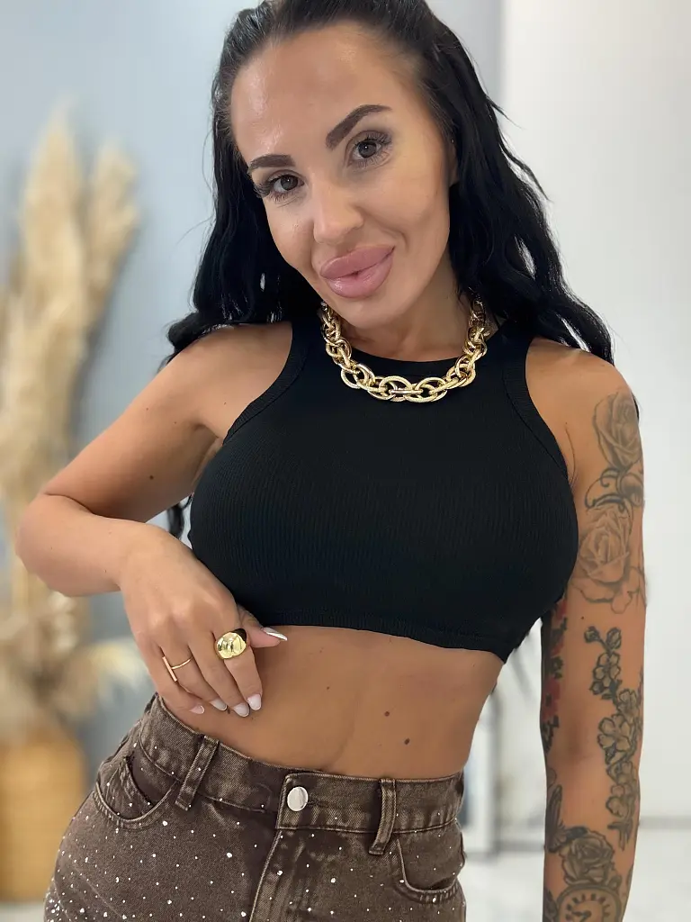 Fekete bordázott crop-top AUDRY - next