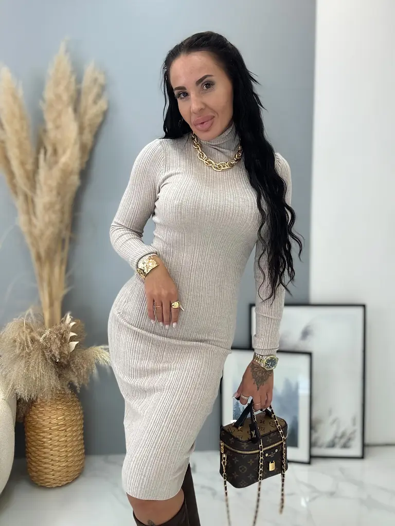 Bordázott anyagú garbós ruha MANCY