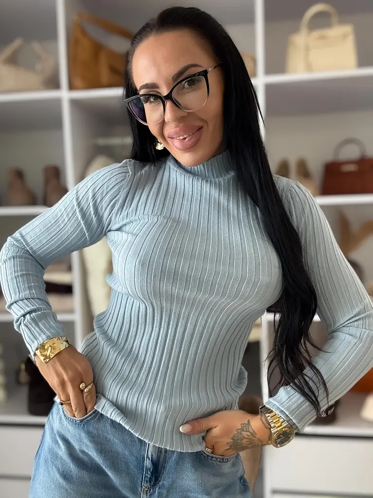 Bordázott anyagú pulóver KIRA