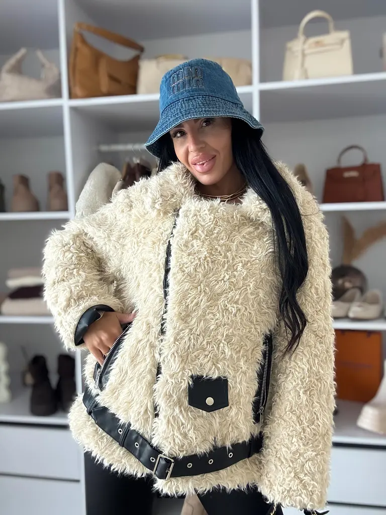 Műszőrmés bunda műbőr díszítéssel POLETT - next