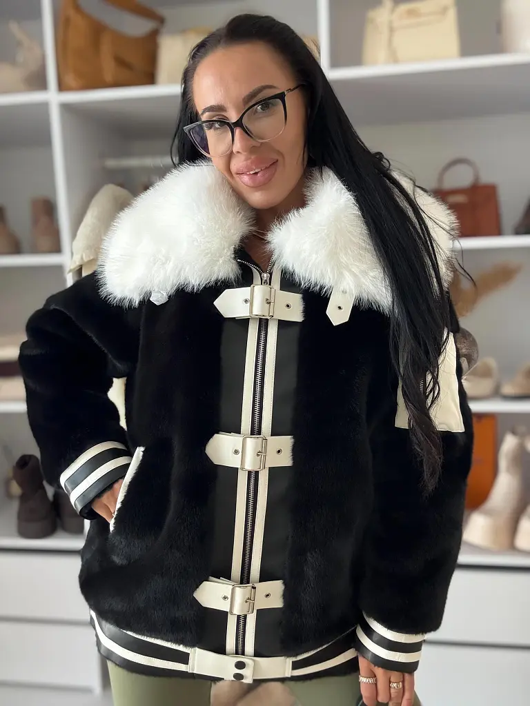 Műszőrme kabát műbőr berakással KAZIA - next