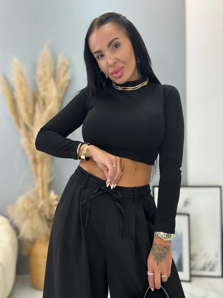 Fekete wide-leg nadrág övvel PARINA - next