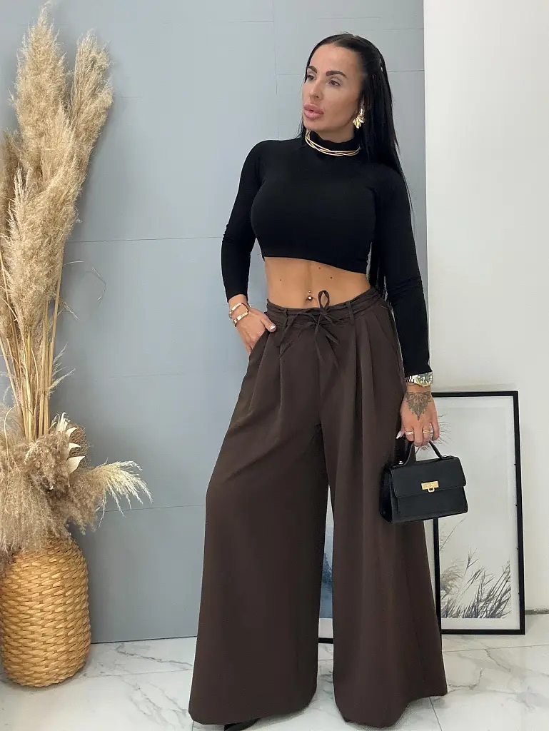 Barna wide-leg nadrág övvel PARINA