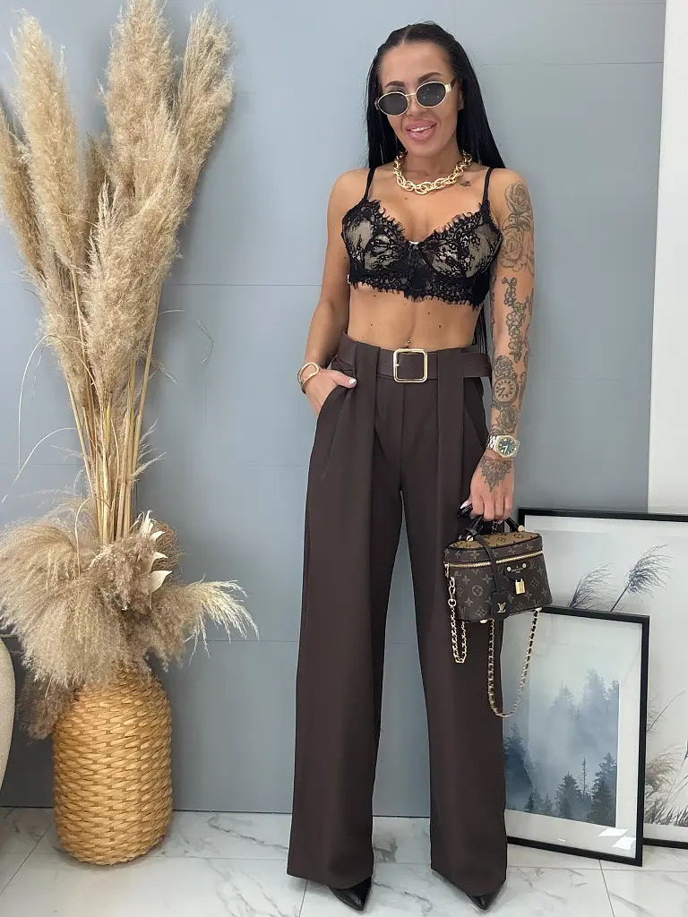 Barna wide-leg nadrág övvel EVELYNE